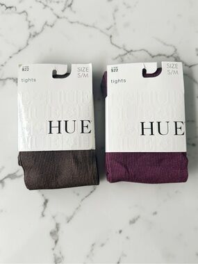 New With Tags 2 Hue LUREX RIBBED Tights Size S/M Brown and Deep Burgundy